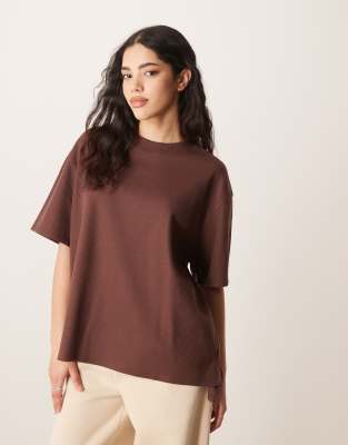 Asos Design Oversized Heavyweight T-shirt With Side Splits In Brown