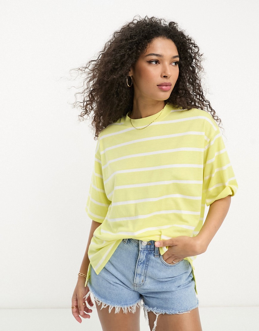 ASOS DESIGN oversized heavyweight t-shirt with side splits in yellow and white stripe-Multi