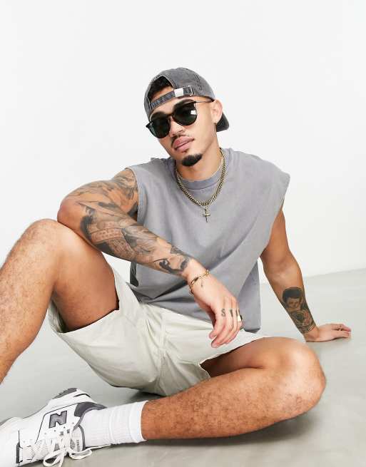 ASOS DESIGN oversized heavyweight tank top in washed gray