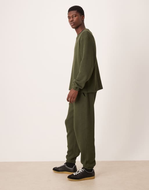 ASOS DESIGN oversized heavyweight textured trackies in green (part of a set), 3 of 5
