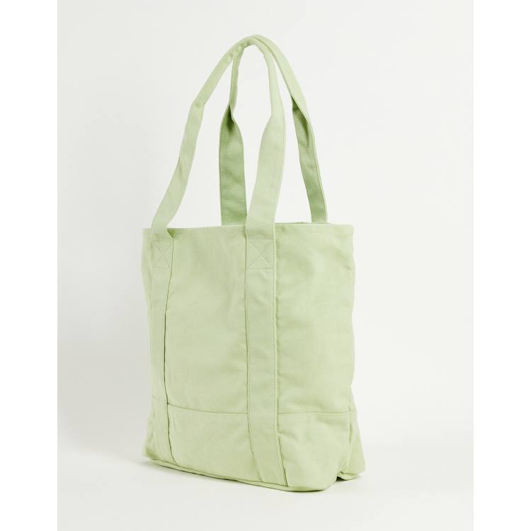 ASOS DESIGN oversized heavyweight tote bag in washed sage green