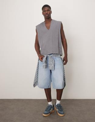 ASOS DESIGN OVERSIZED HEAVYWEIGHT WASHED TANK WITH V-NECK 220GSM 