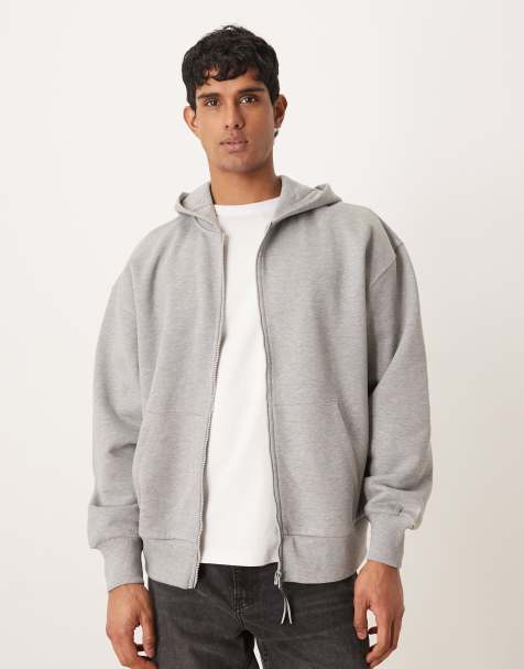 ASOS DESIGN oversized heavyweight zip through hoodie in grey marl - LGREY - view 1