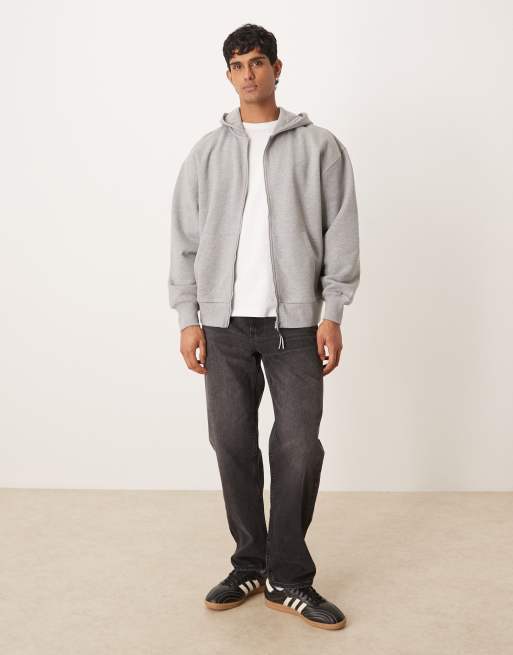ASOS DESIGN oversized heavyweight zip through hoodie in grey marl, 2 of 5