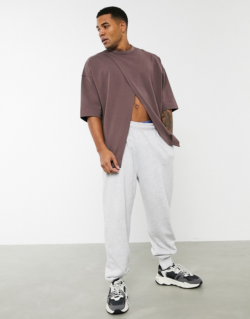 ASOS DESIGN oversized heayweight t-shirt with front split in brown