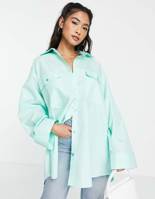 ASOS DESIGN – Oversized-Hemd in Minzgrün mit breiten Manschetten