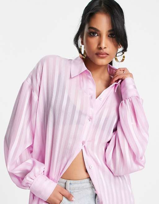 ASOS DESIGN – Oversized-Hemd in Rosa mit durchscheinendem Metallic-Streifenmuster