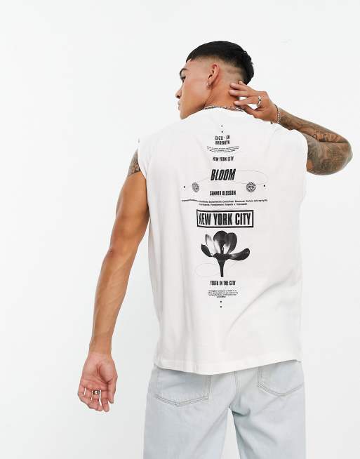 ASOS DESIGN - Oversized hemd in stone met bloem-print op de ruggengraat