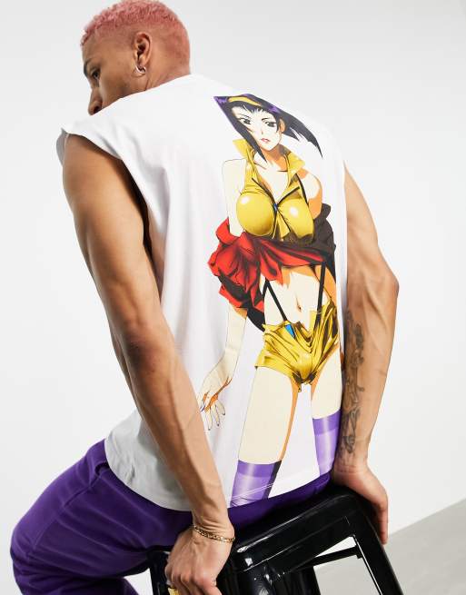 ASOS DESIGN - Oversized hemd met Cowboy Bebop-print in wit