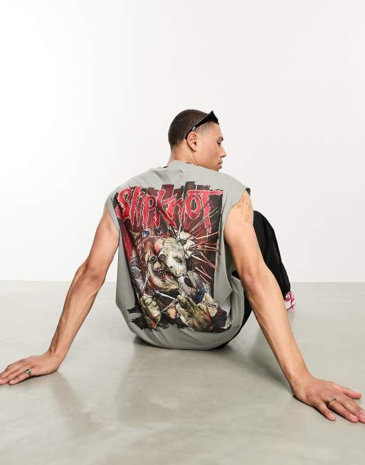 ASOS DESIGN - Oversized hemd met Slipknot-print in grijs