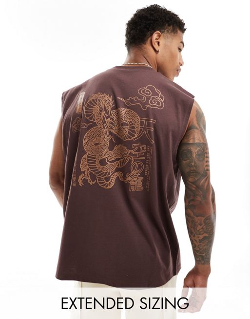 FhyzicsShops DESIGN - Oversized hemd met souvenir drakenprint op de achterkant in bruin
