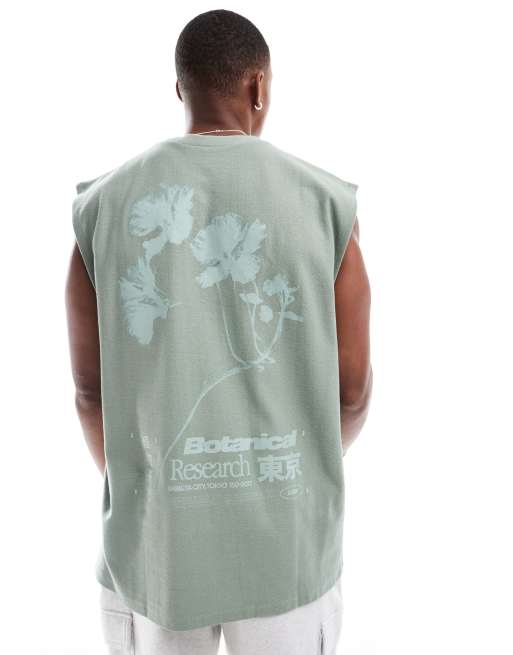 ASOS DESIGN - Oversized hemd met textuur en bloemenprint op de achterkant in groen