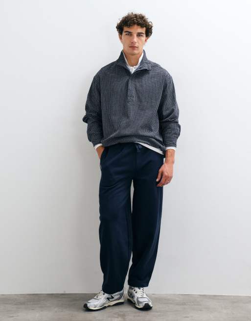 ASOS DESIGN oversized Hemd mit feinem Karomuster und Stehkragen in Schwarz, 5 von 5