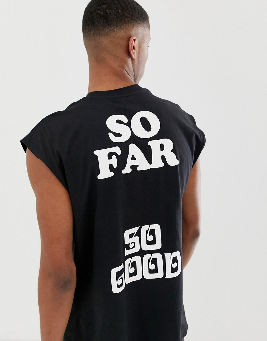 ASOS DESIGN - Oversized hemdje met 'So far so good'-print op de rug-Zwart