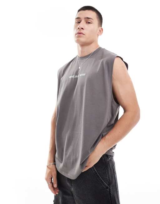 ASOS DESIGN - Oversized hemdje met tekstprint op de borst in grijs