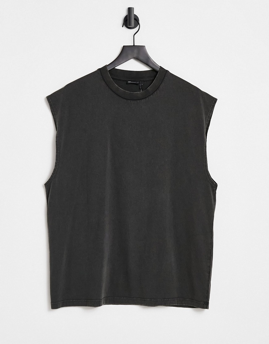 ASOS DESIGN - Oversized hemdje van organisch katoen in zwart met acid wash