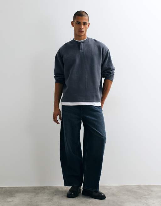 ASOS DESIGN oversized henley i tekstureret stof i kulgrå, 2 af 5