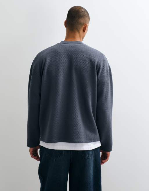 ASOS DESIGN oversized henley in textured fabric in charcoal, 5 of 5