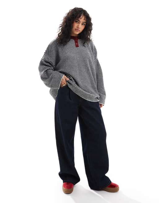 ASOS DESIGN oversized henley knit sweater in stripe with