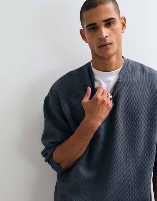 ASOS DESIGN oversized henley neck sweatshirt in charcoal textured fabric, 4 of 5