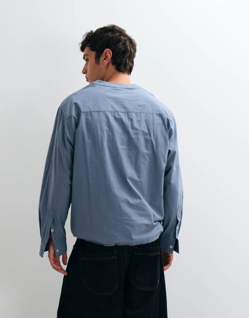 ASOS DESIGN oversized henley overhemd met trekkoordzoom in blauw, 5 van 5