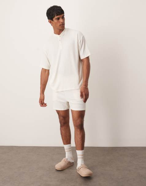 ASOS DESIGN oversized henley rib lounge set in cream - view 1