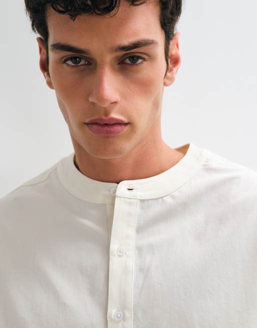 ASOS DESIGN oversized henley shirt with drawcord hem in off white, 2 of 5