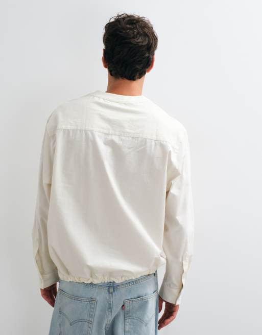 ASOS DESIGN oversized henley shirt with drawcord hem in off white, 5 of 5