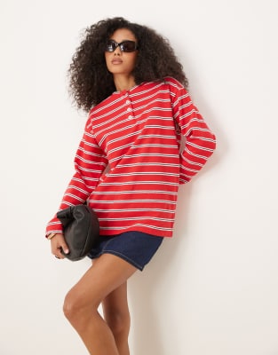 Asos Design Oversized Henley Skater Top In Multi