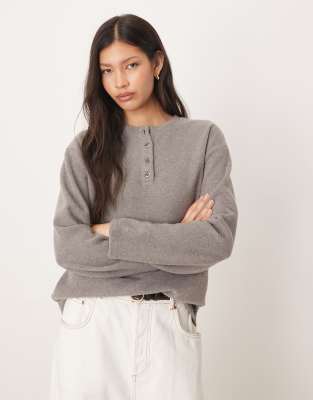 Asos Design Oversized Henley Super Soft Sweater In White