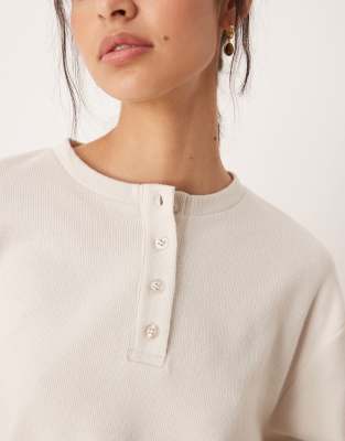 Asos Design Oversized Henley Super Soft Sweater In Neutral