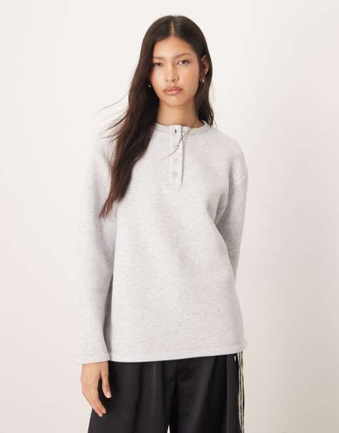 ASOS DESIGN oversized henley sweat in grey marl - view 1