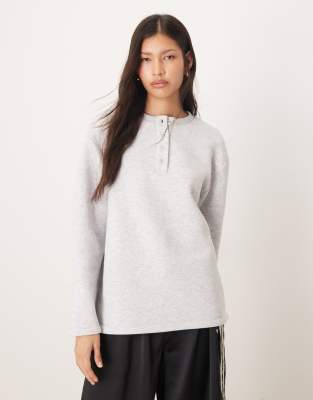 Asos Design Oversized Henley Sweater In Gray