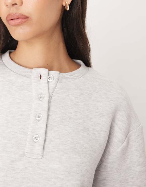 ASOS DESIGN oversized Henley sweater in gray heather, 3 of 4