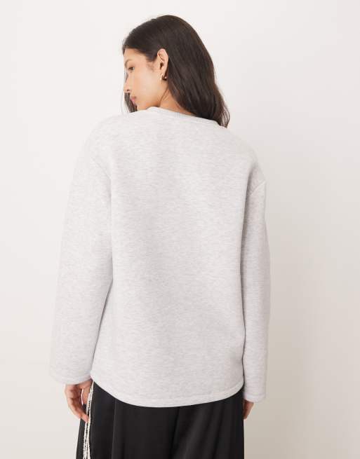 ASOS DESIGN oversized Henley sweater in gray heather, 4 of 4