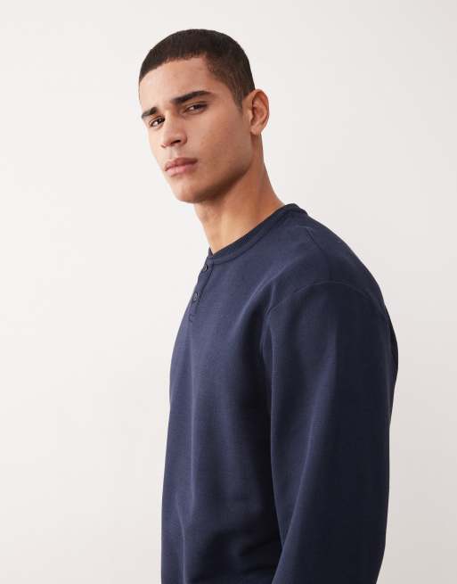 ASOS DESIGN - Oversized henley-sweatshirt van piqué katoen met oversized pasvorm in marineblauw, 4 van 5