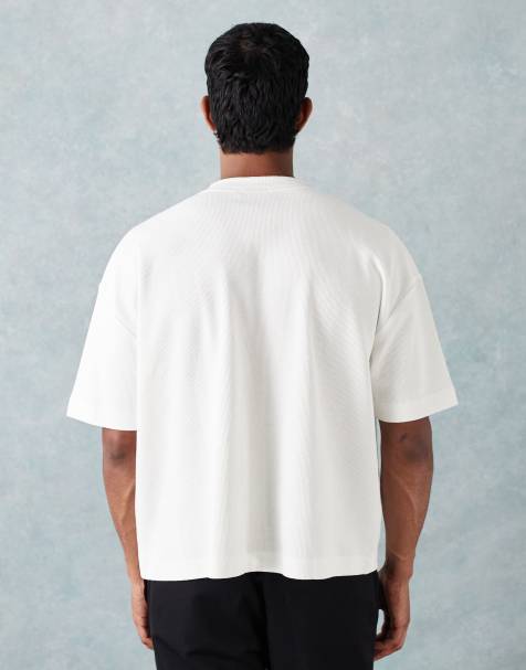 ASOS DESIGN oversized henley t-shirt in white texture - view 1