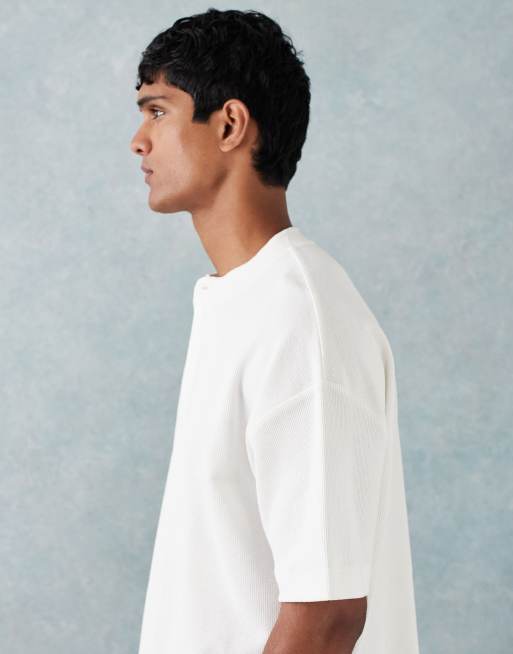 ASOS DESIGN oversized henley t-shirt in white texture, 4 of 5