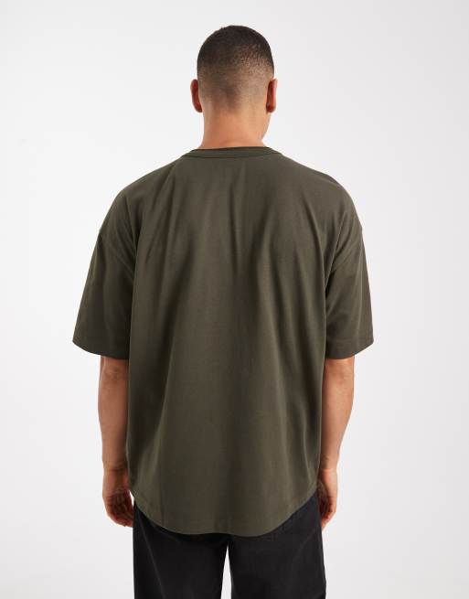 ASOS DESIGN - Oversized Henley T-shirt met halve mouw in groen , 3 van 5