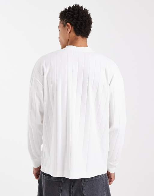 ASOS DESIGN - Oversized henley T-shirt met lange mouwen en brede ribbels in wit, 3 van 6