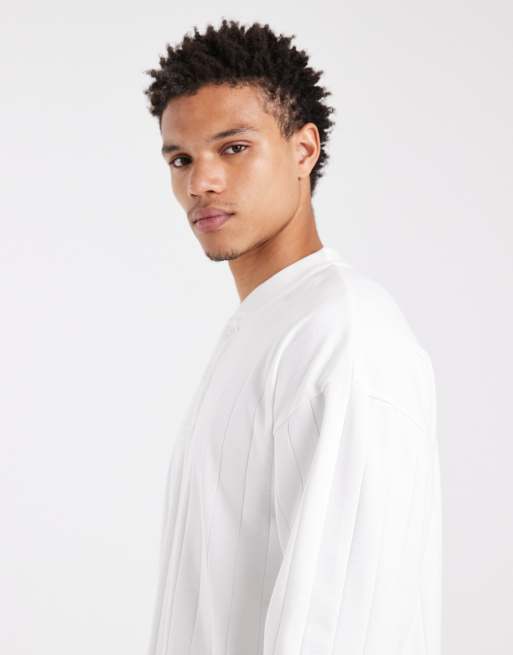 ASOS DESIGN - Oversized henley T-shirt met lange mouwen en brede ribbels in wit, 4 van 6