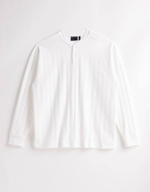 ASOS DESIGN - Oversized henley T-shirt met lange mouwen en brede ribbels in wit, 6 van 6
