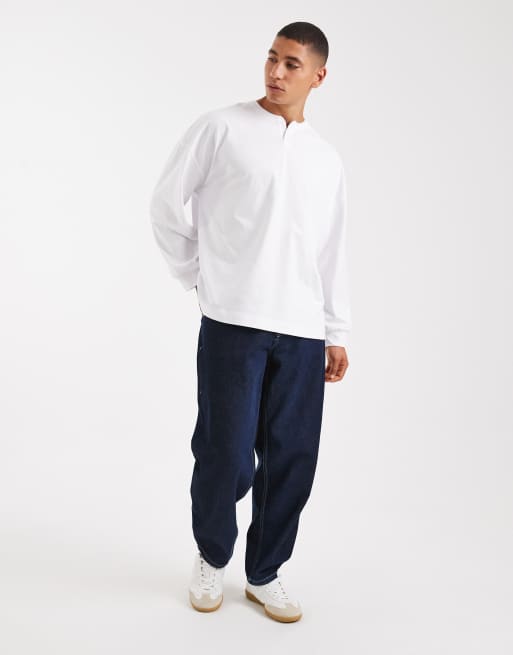ASOS DESIGN - Oversized Henley T-shirt van zware kwaliteit met lange mouwen in wit , 2 van 5