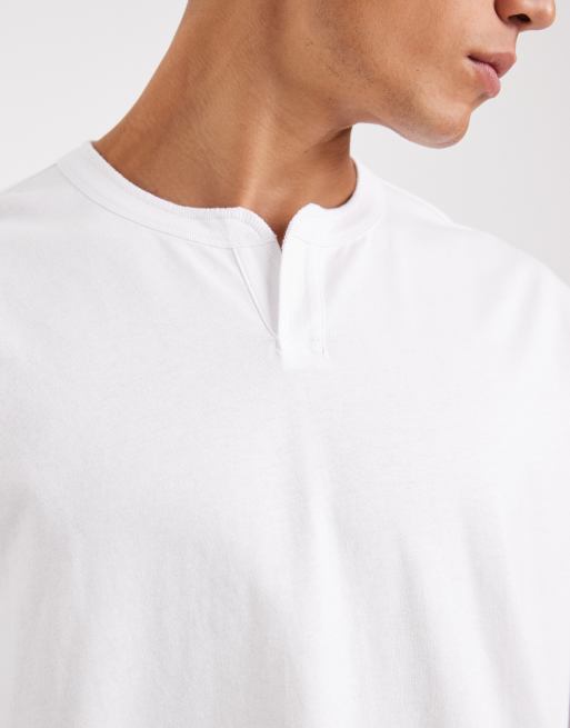 ASOS DESIGN - Oversized Henley T-shirt van zware kwaliteit met lange mouwen in wit , 5 van 5