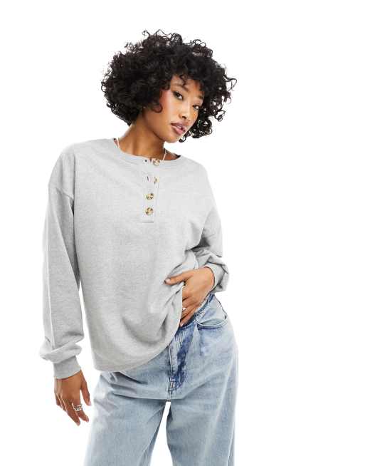 ASOS DESIGN oversized henley top in gray