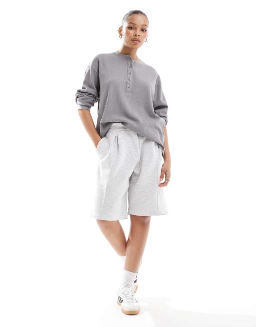 ASOS DESIGN - Oversized henley top met lange mouwen en wafelstructuur in grijs