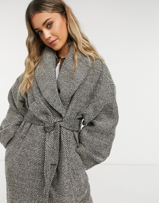 ASOS DESIGN oversized robe coat in herringbone