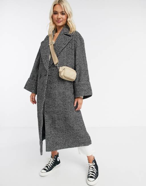 ASOS DESIGN oversized herringbone coat with cuff detail in mono