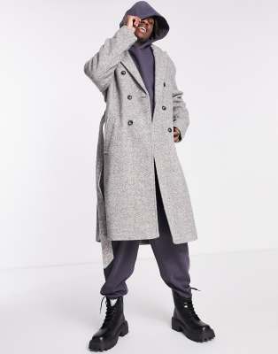 ASOS DESIGN oversized herringbone overcoat in grey