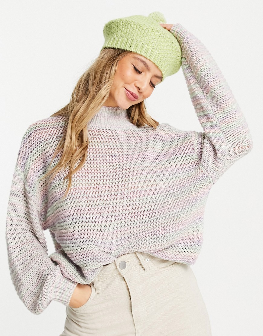 ASOS DESIGN oversized high neck sweater in rainbow stitch-Multi